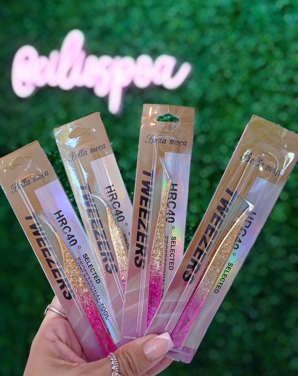 Pinça Glitter Rosa e dourado 