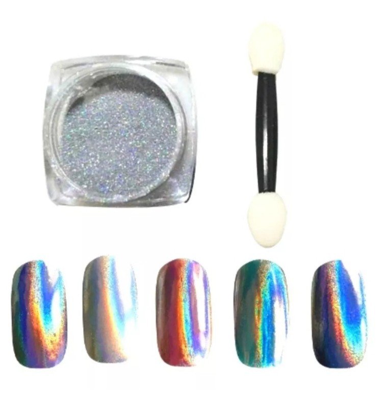 Pó cromado holográfico para unhas