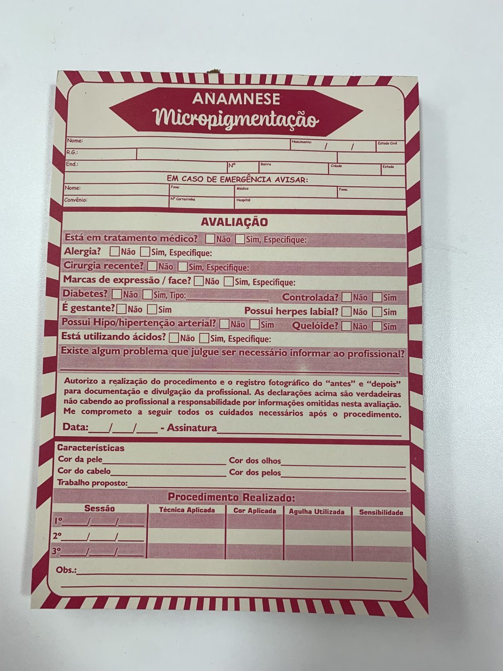 Ficha de anamnese Micropigmentação 