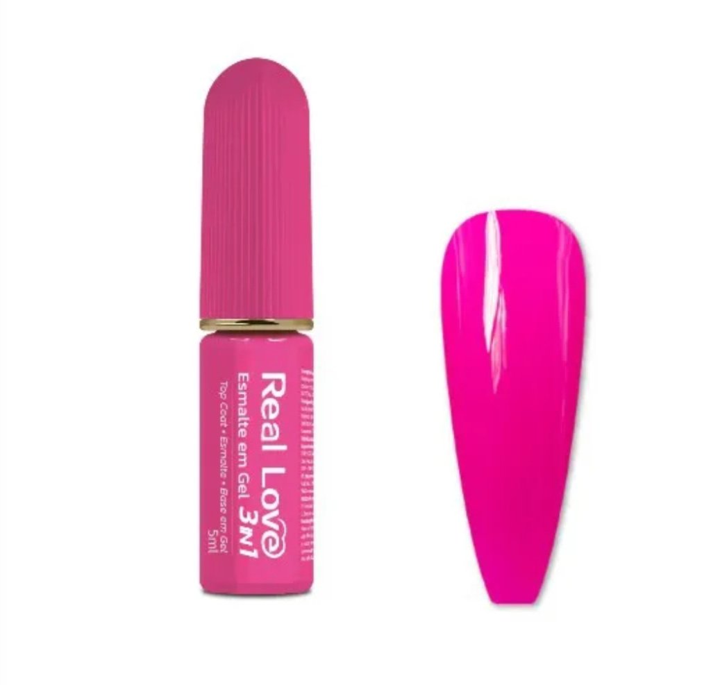 Esmalte em gel real love - 3 em 1 - 033 Rosa Fúcsia  