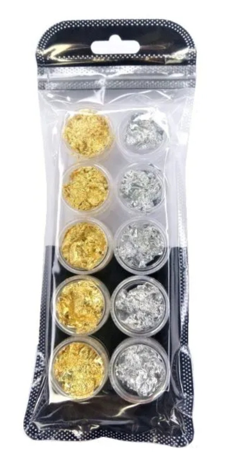 Kit folhas de ouro e prata 