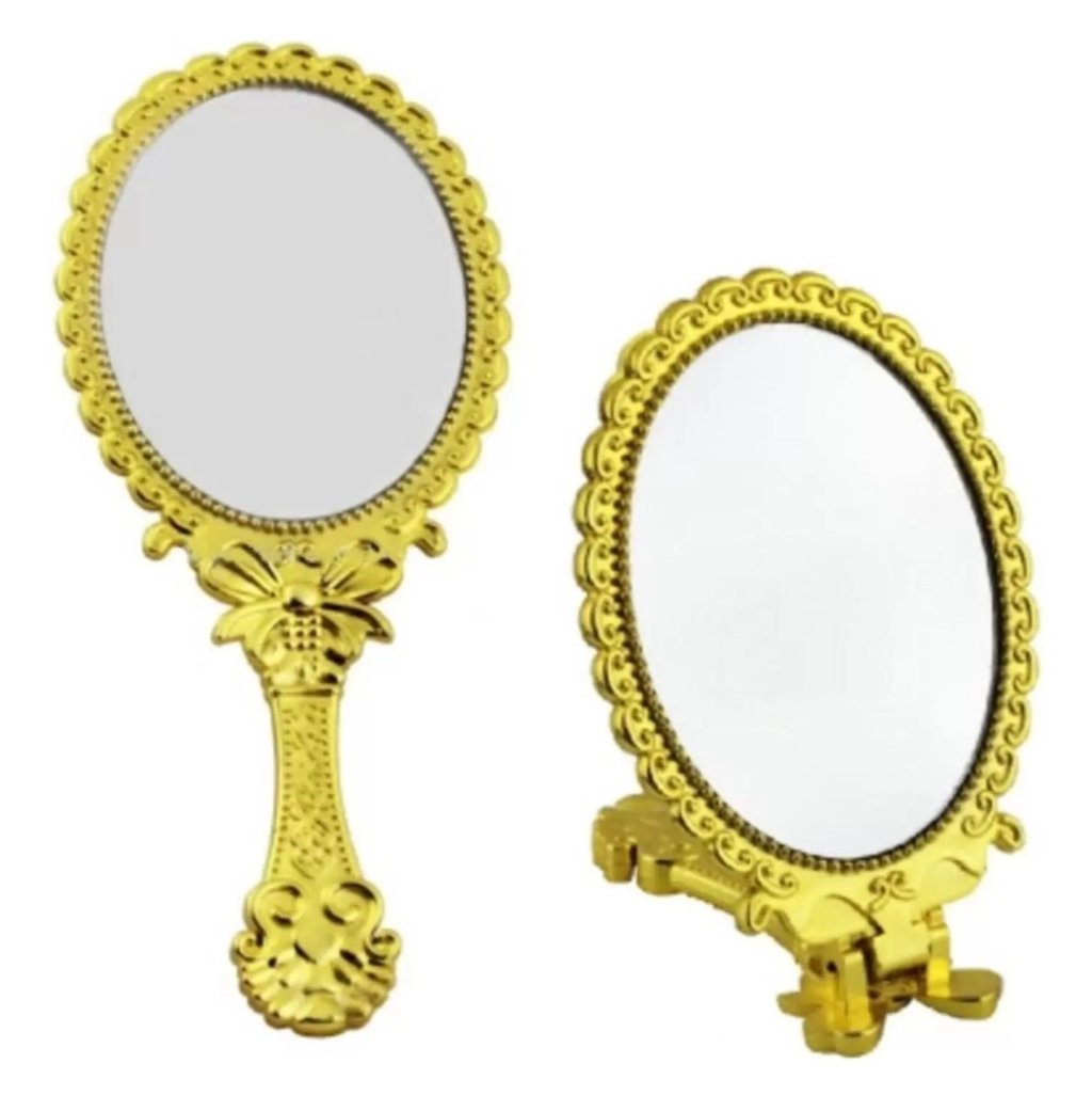 Espelho de mão dourado 