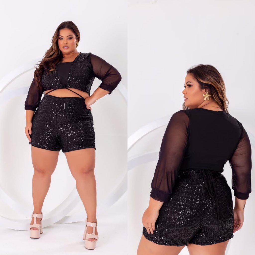 Conjunto short e blusa paetê. Ref: 864