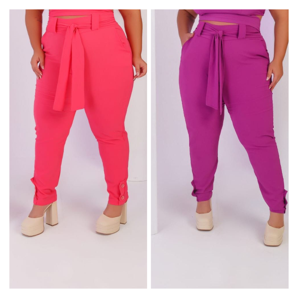 Calça avulsa com faixa e botão na perna. Ref: 1019