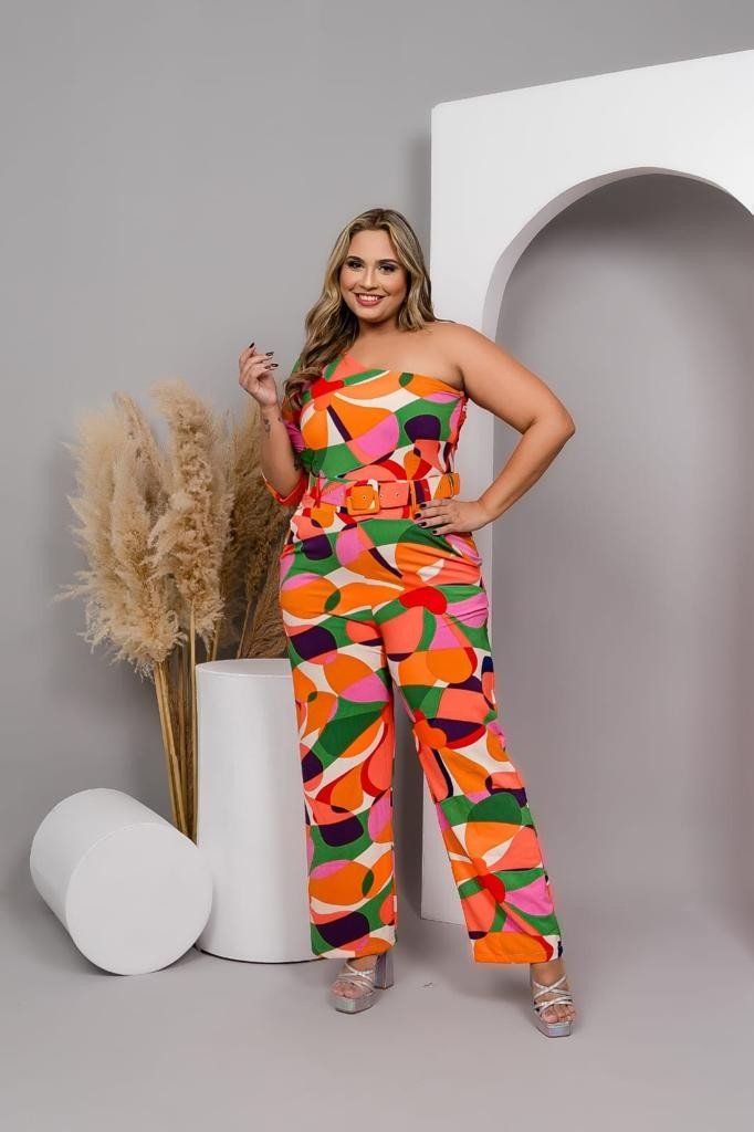 Macacão longo midsize estampado 1 lado. Ref: 1071