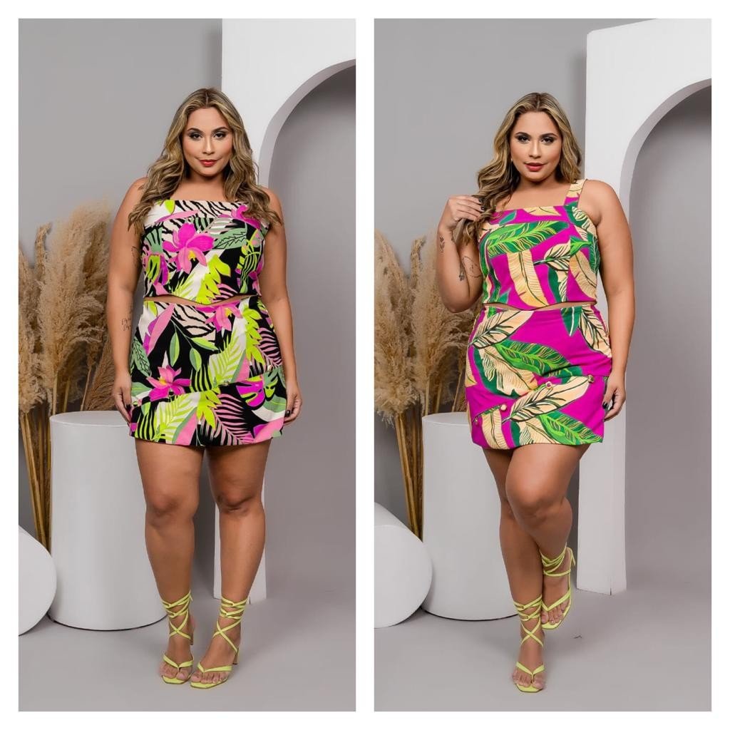 Conjunto midsize short saia e blusa estampados. Ref: 1072