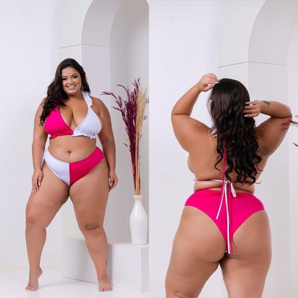 Biquini 2 cor, babado na alça . Ref: 059