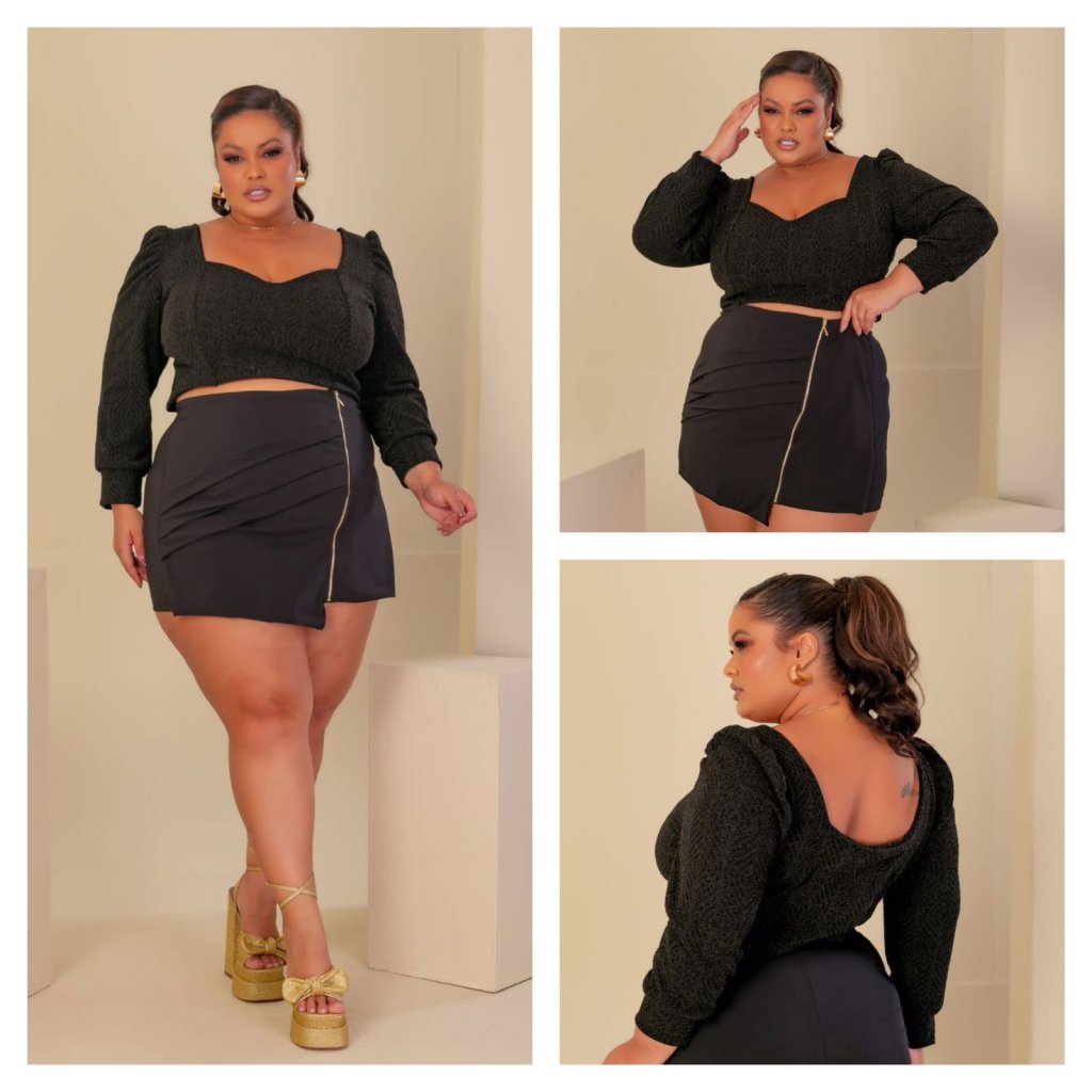 Conj. Short saia e blusa manga longa. Ref: 1127