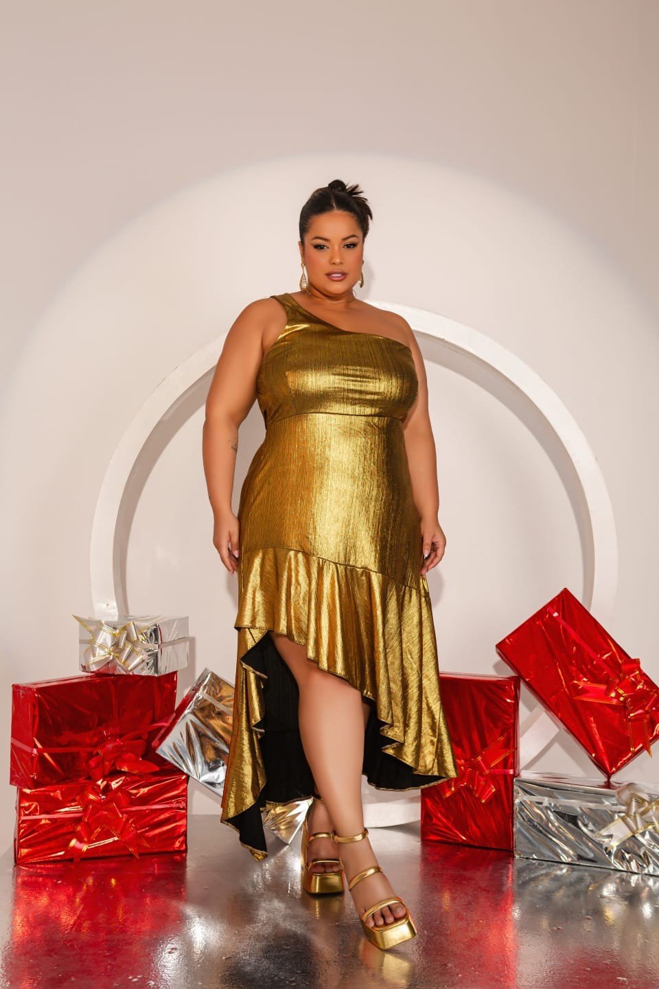 Vestido longo 1 alça babado. Ref: 1243