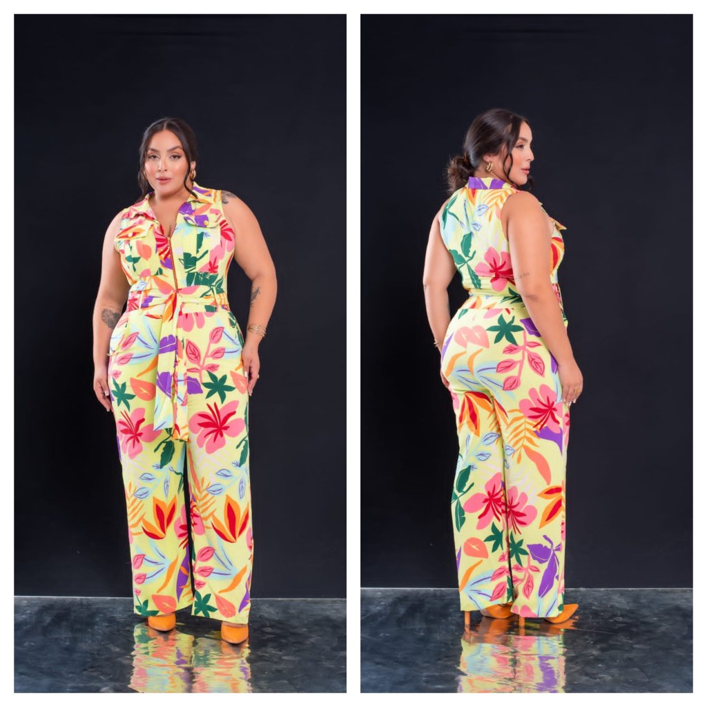 Macacão longo estampado de zíper midsize.  Ref: 1262 