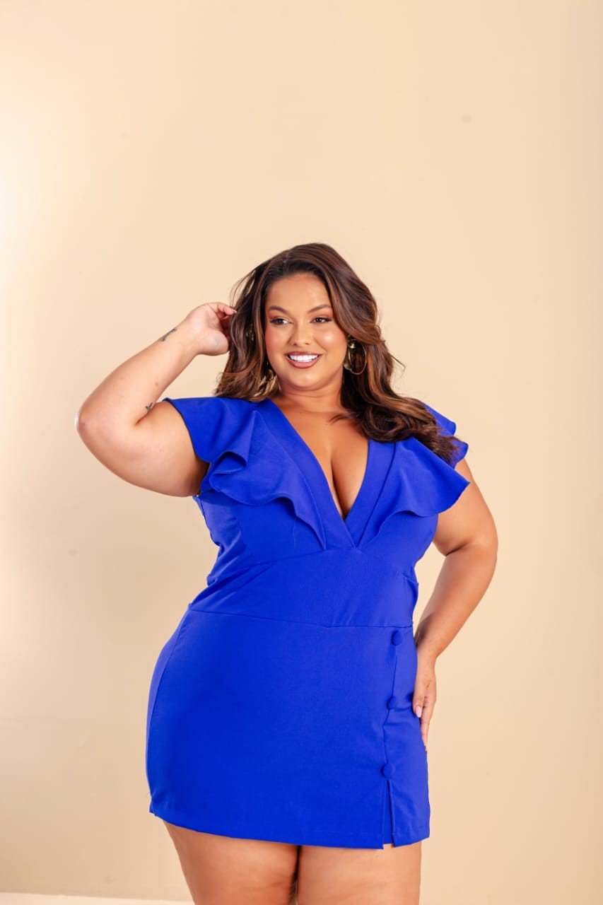 Macaquinho short saia e botão. Ref: 1394