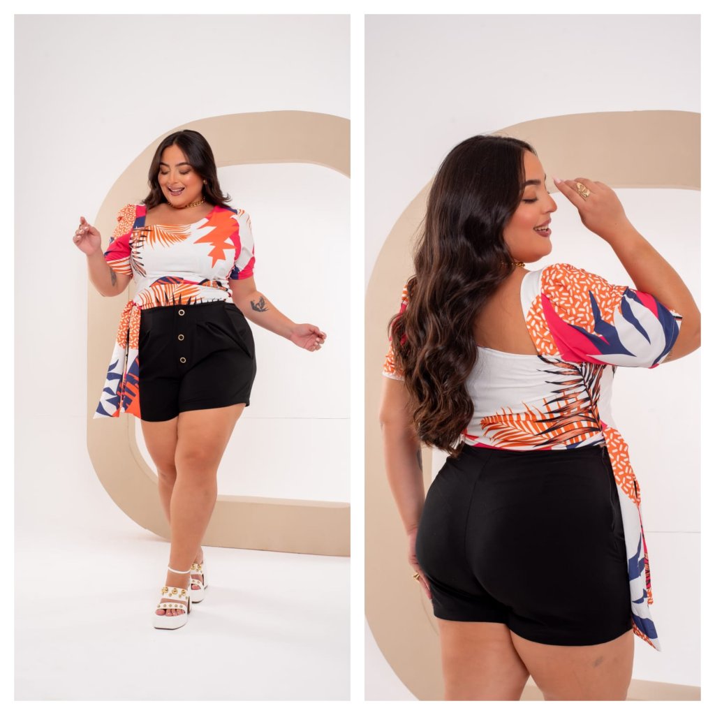 Conj. Midsize Short saia de botão e blusa. Ref: 1408