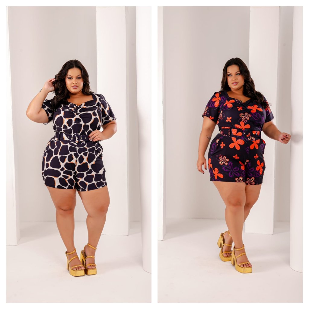 Macaquinho estampado com cinto. Ref: 1444