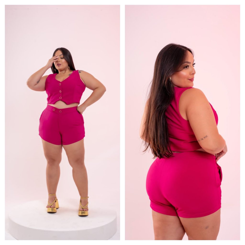 Conj. Short e cropped de botão midsize. Ref: 1452