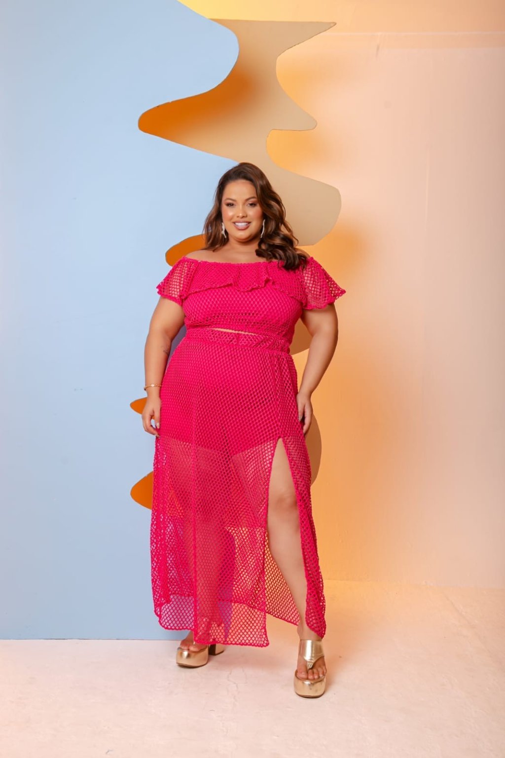 Conj saia em tela moda praia e cropped.  Ref: 1328