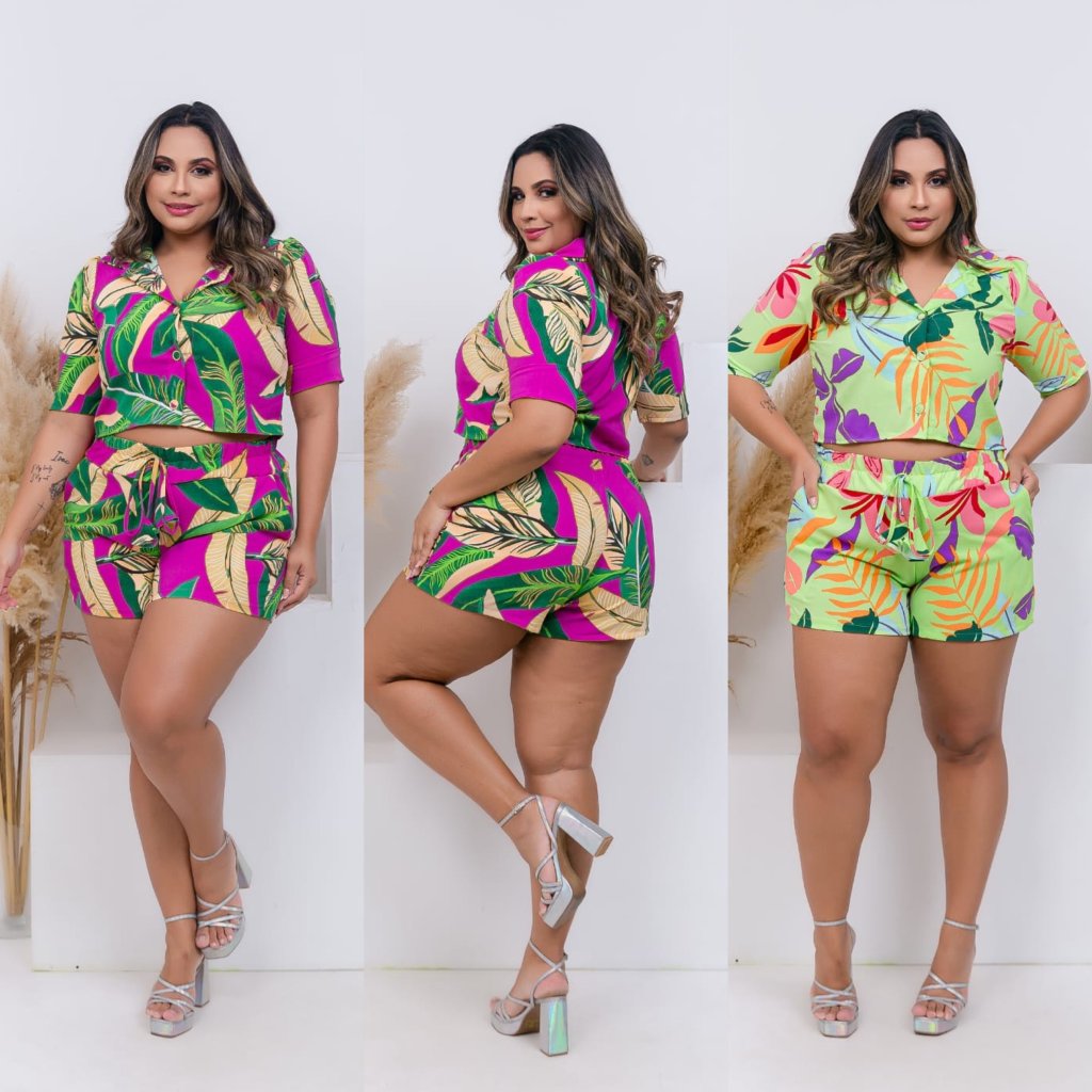 Conj. Midsize Estampado com short de elástico e blusa. Ref: 1035