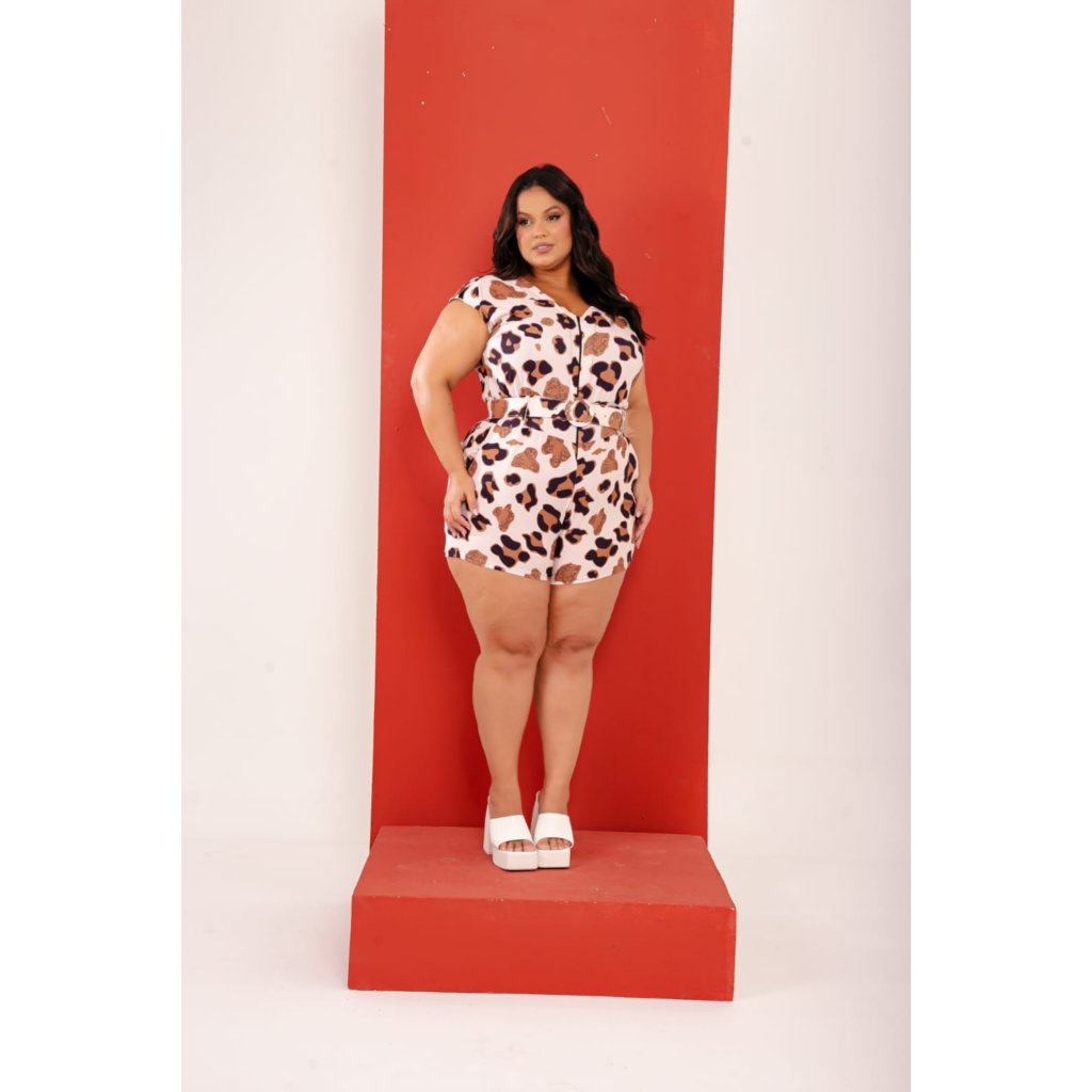 Macaquinho de zíper alça larga estampado. Ref: 1466