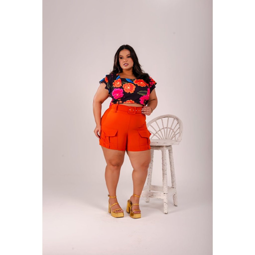 Conj. De short com botão e cropped. Ref: 1487