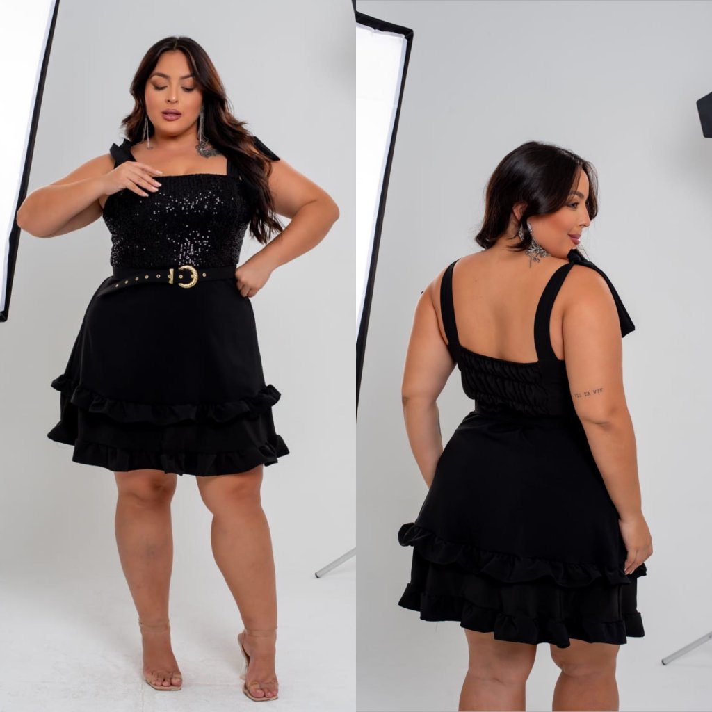 Vestido com Paete e cinto amarração na alça Ref 1519 