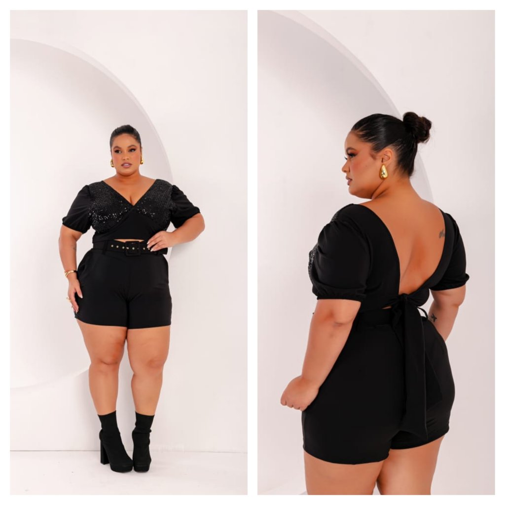 Conj short e blusa paetê. Ref: 1537