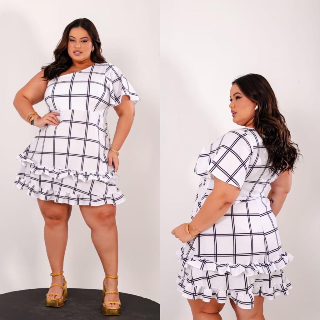 Vestido babado um ombro Ref:1623