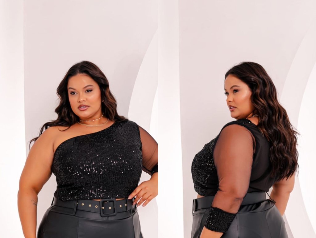 Cropped paetê um ombro Ref:1630