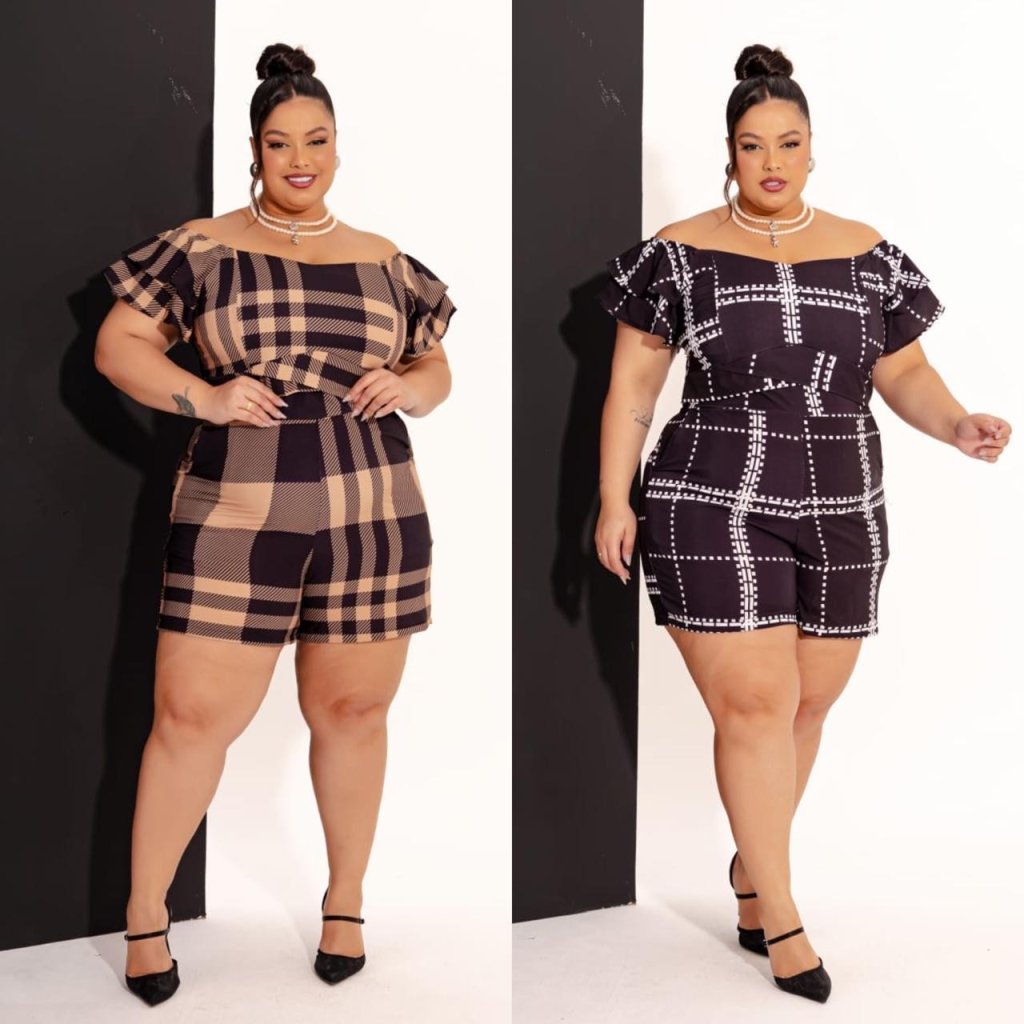 Macaquinho xadrez duas manguinhas Ref:1645