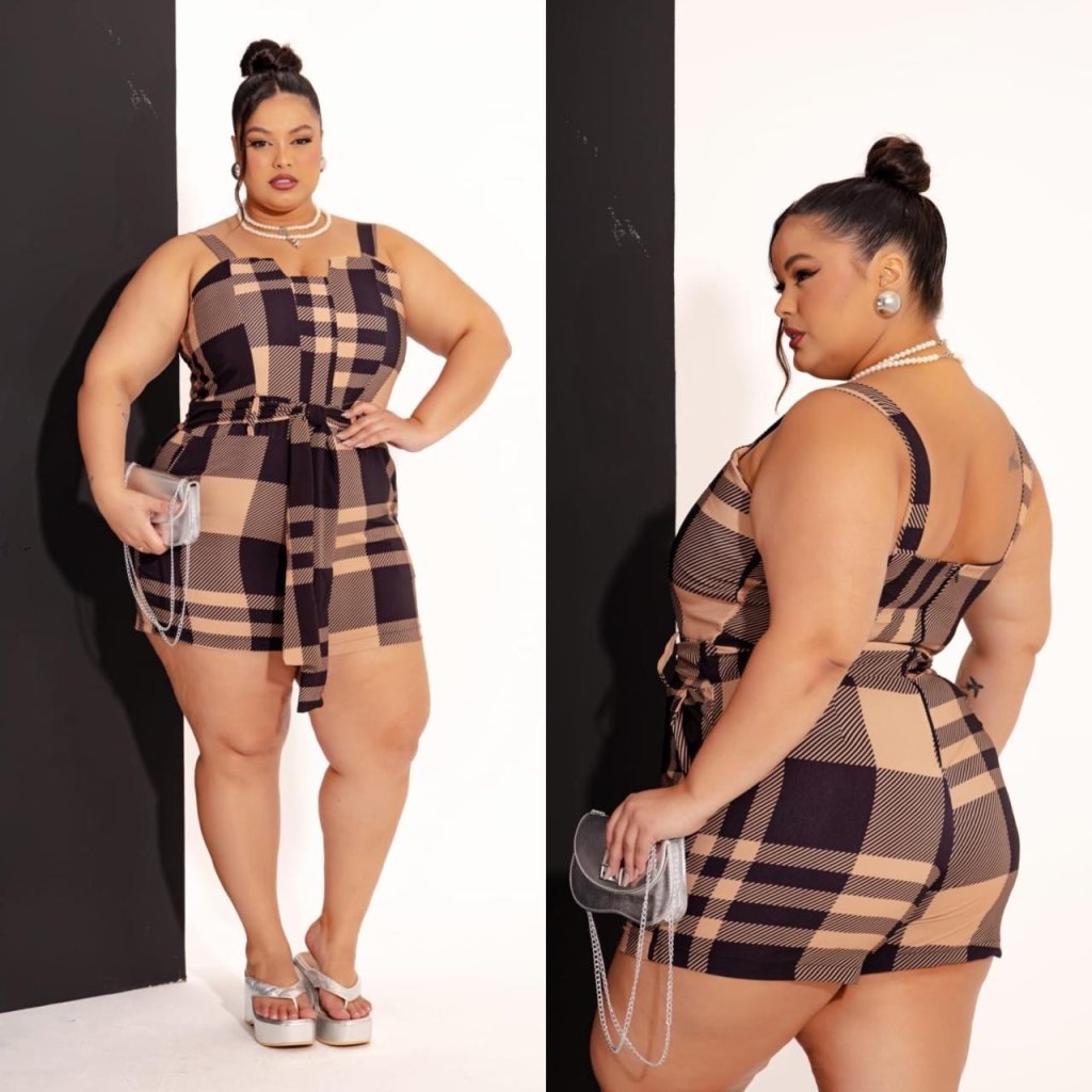 Macaquinho xadrez alça e faixa Ref:1646