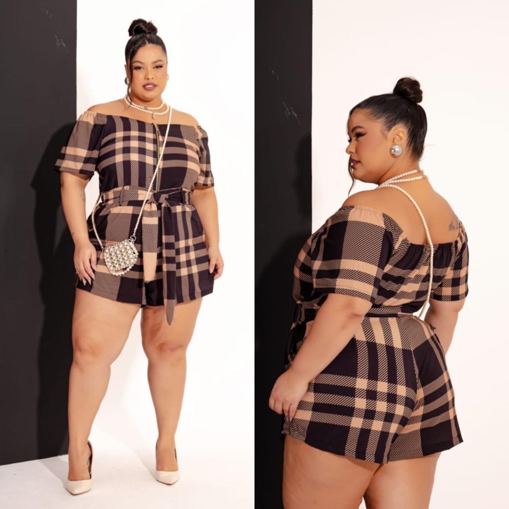 Macaquinho xadrez ciganinha zíper Ref:1648