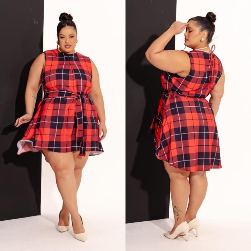 Vestido xadrez faixa Ref:1649