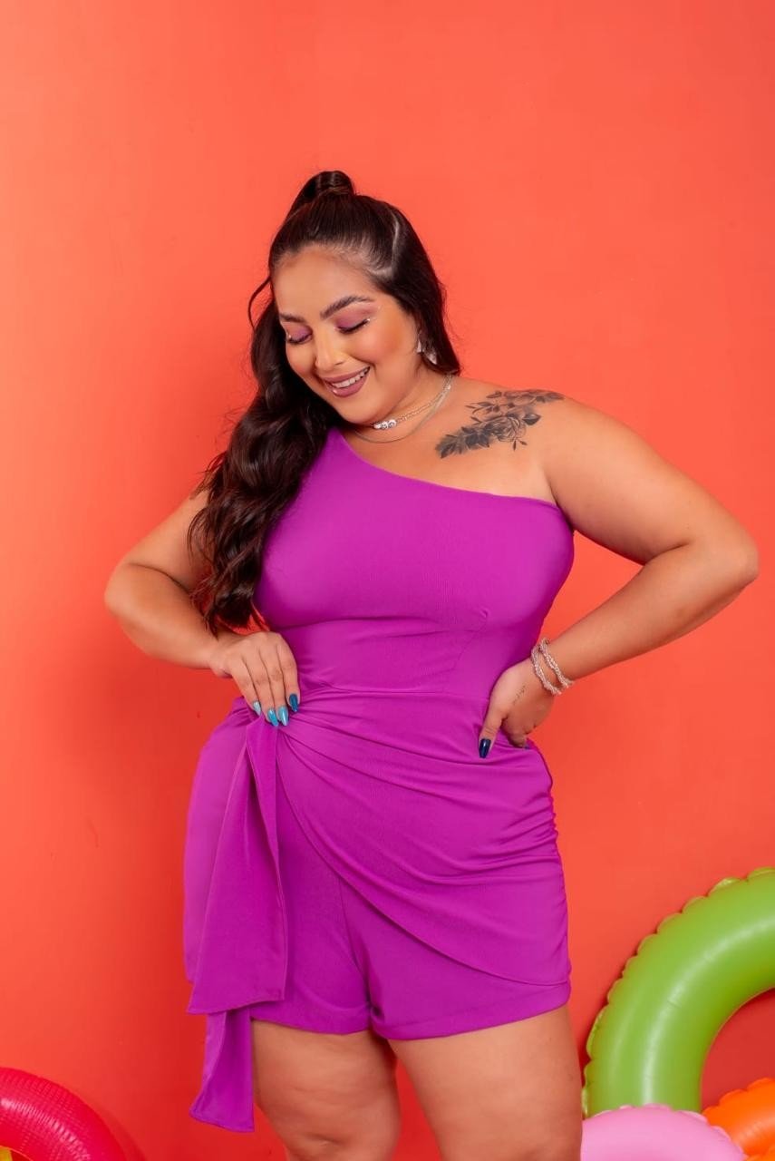 Macaquinho midsize 1 ombro e laço lateral.  Ref: 1379