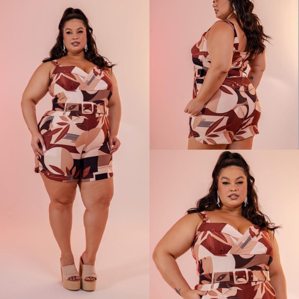 Macaquinho estampado de alça e cinto. Ref: 1679