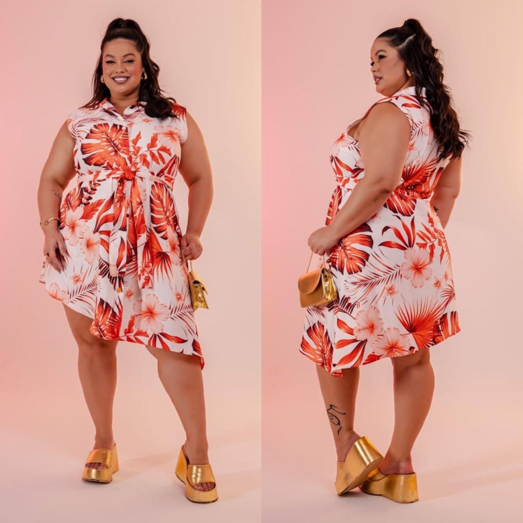 Vestido chamisier botão e gola com faixa. Ref: 1680