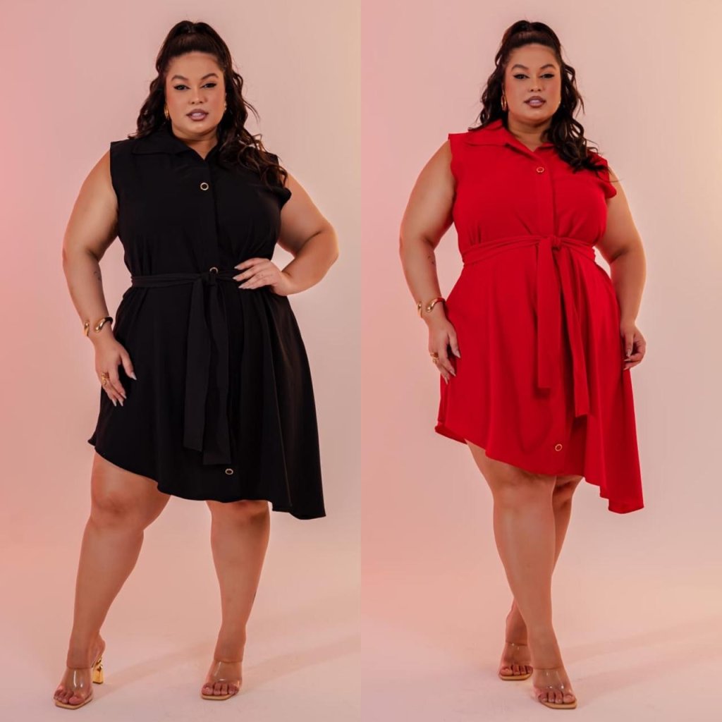 Vestido chamisier liso botão, gola e faixa. Ref: 1682