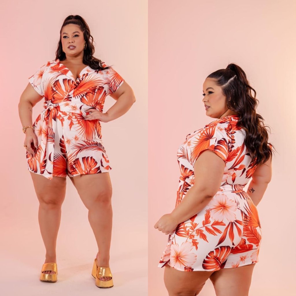 Macaquinho estampado laço + gola Ref:1685