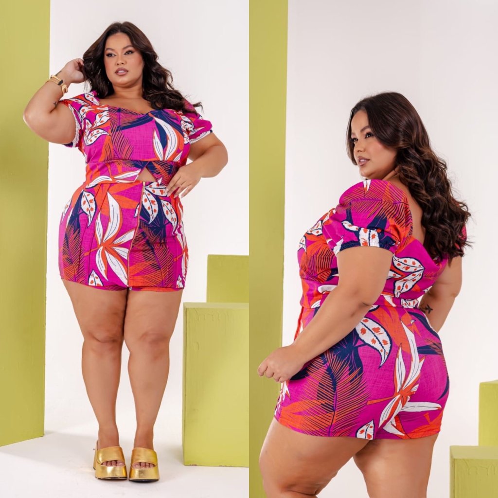 Conjunto de short saia zíper blusa manga elástico Ref:1714