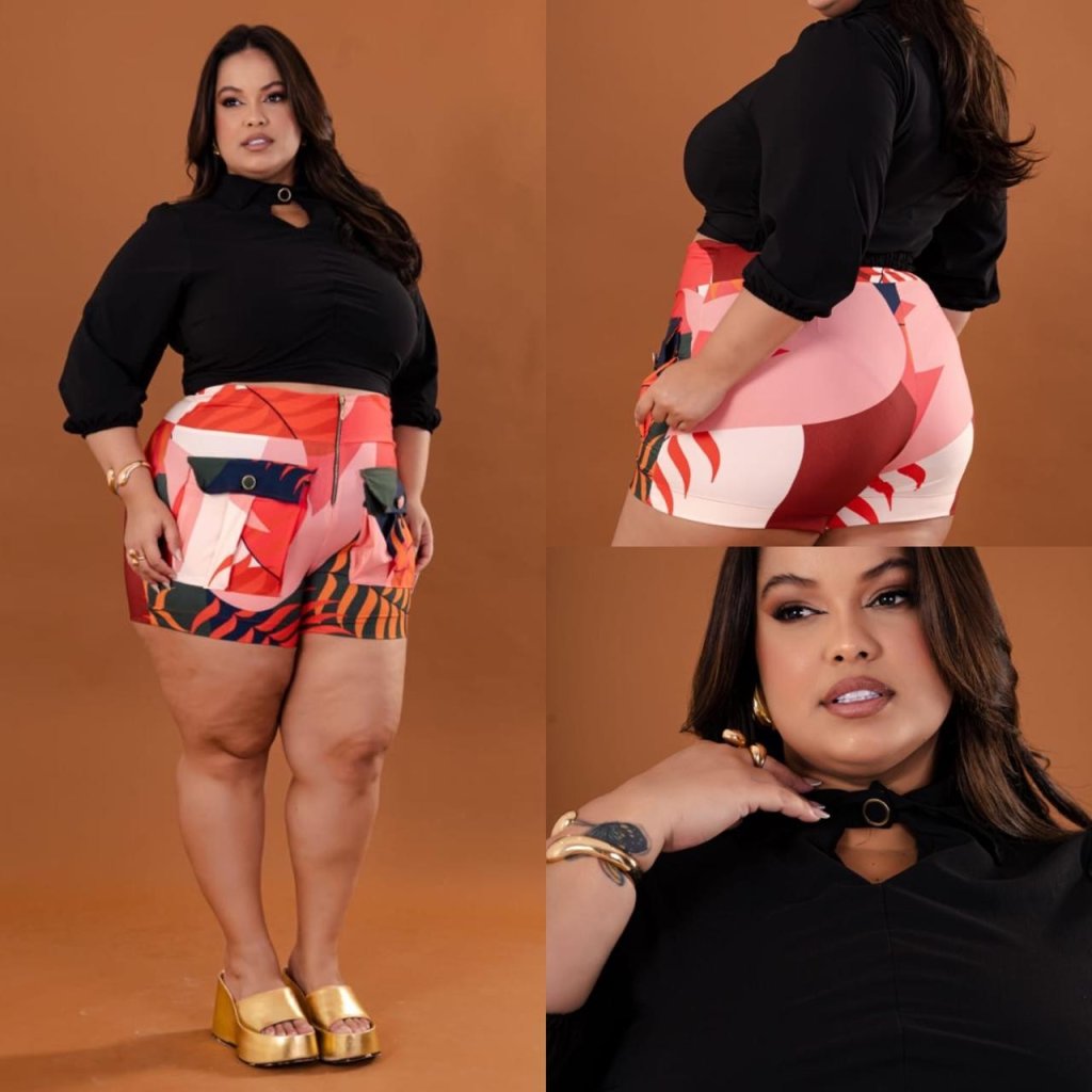 Conj. Blusa manga longa + short com zíper e bolso. Ref: 1723