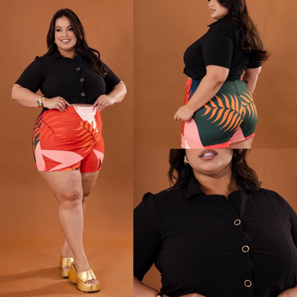 Conj. Blusa de botão + Short estampado. Ref: 1727