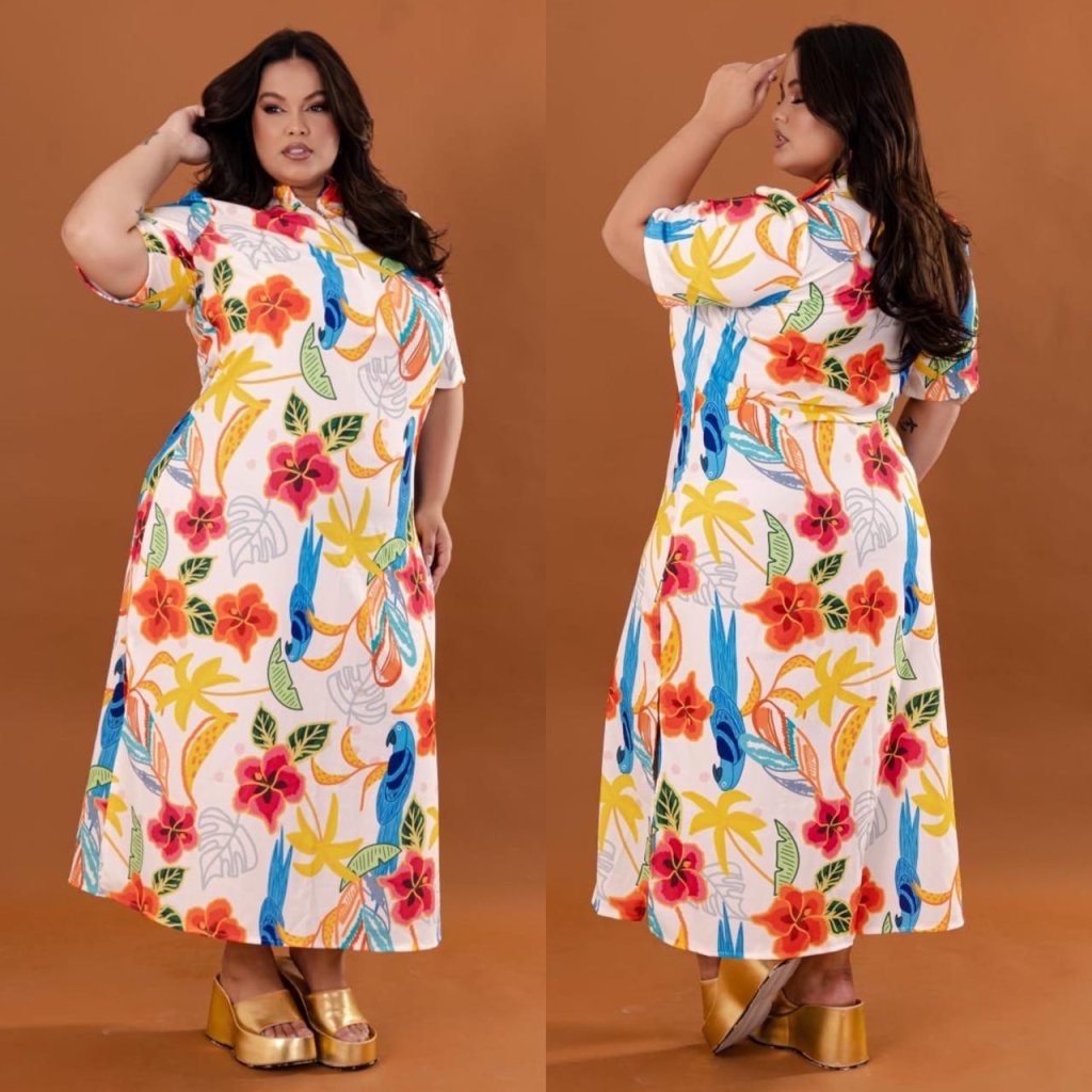 Vestido longo estampado + fenda na lateral. Ref: 1729