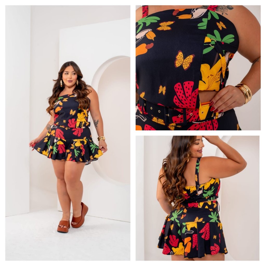 Conjunto midsize short com prega + blusa alça Ref:1743