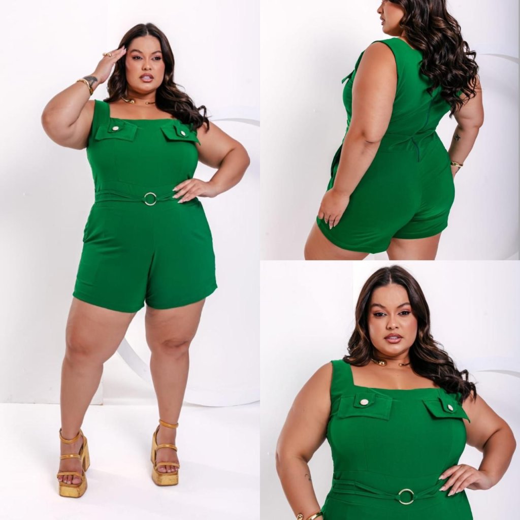 Macaquinho botão no busto + argola na cintura Ref:1753