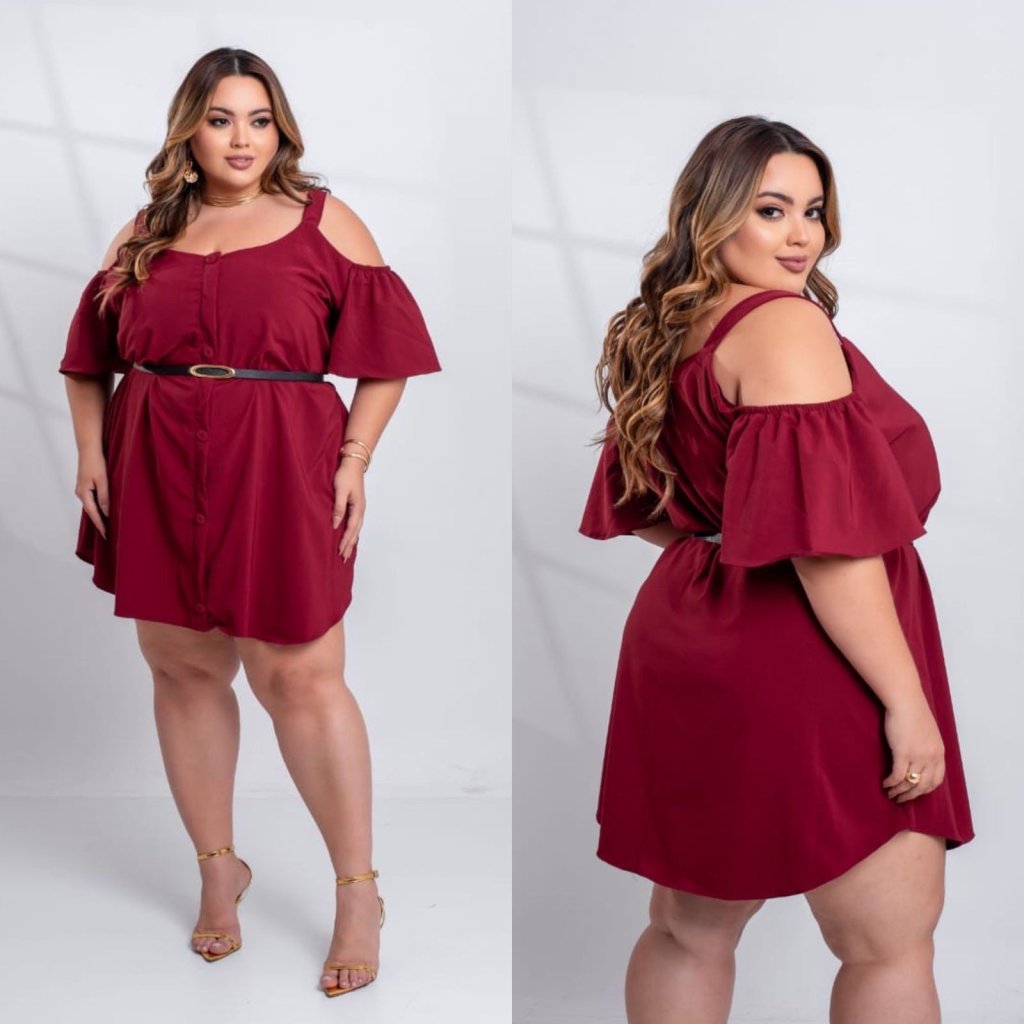 Vestido botão e cinto. Ref: 1766