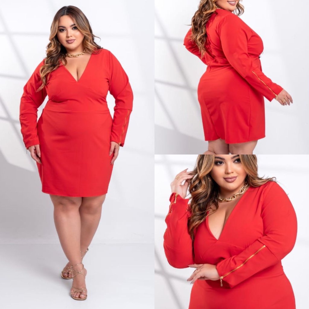 Vestido manga longa e zíper na manga. Ref: 1767