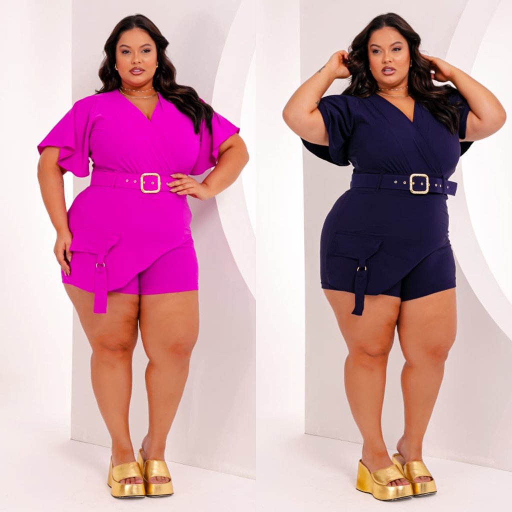 Macaquinho com cinto e detalhe lateral. Ref: 1571