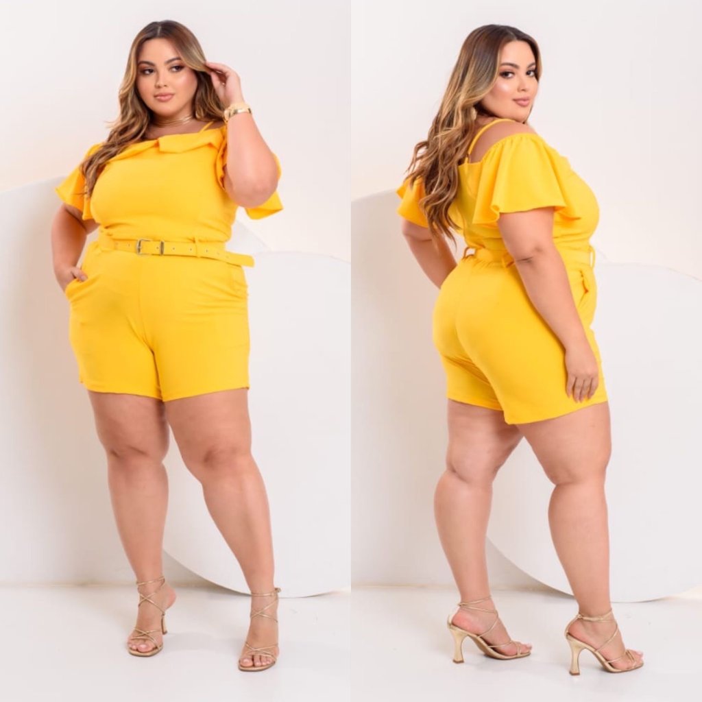 Macaquinho alça + manga e cinto Ref1838