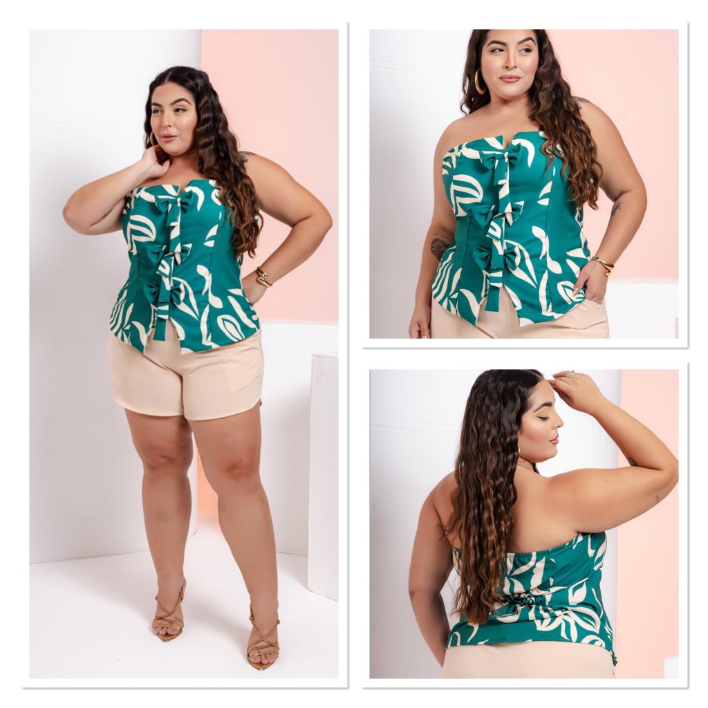 Conjunto Midsize com short e blusa tomara que caia + laço Ref 1871