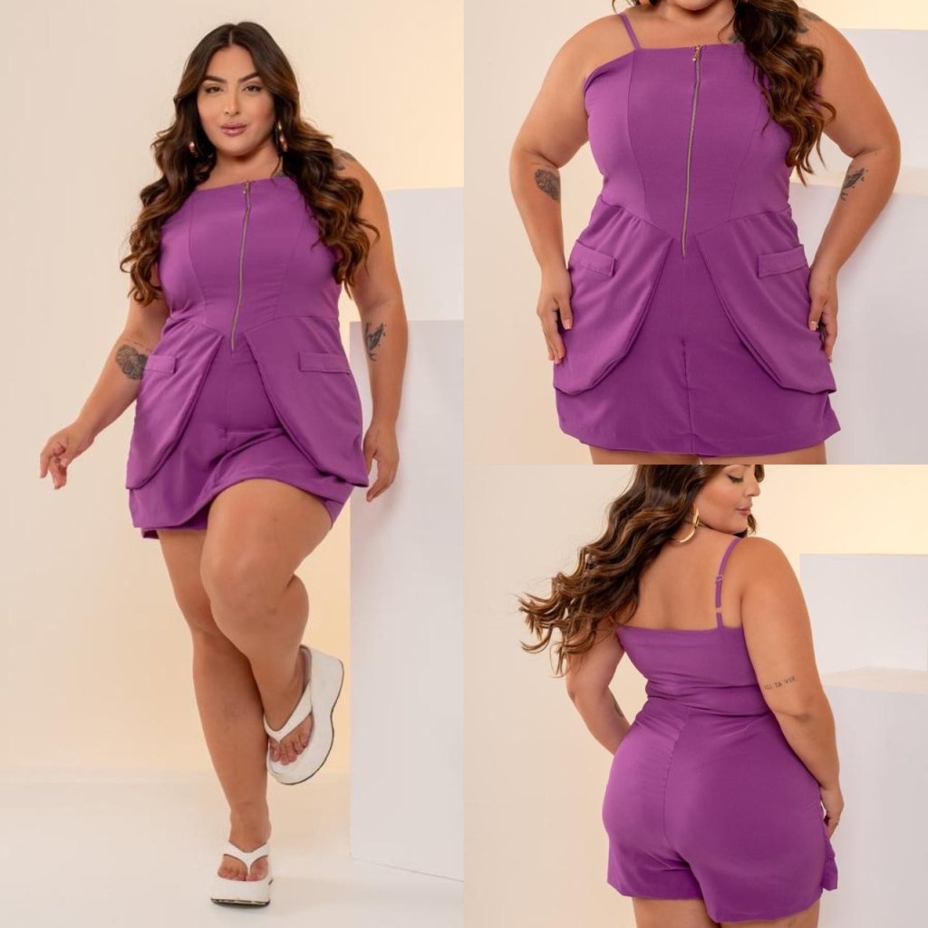 Macaquinho Midsize alça +ziper e saia ref1883