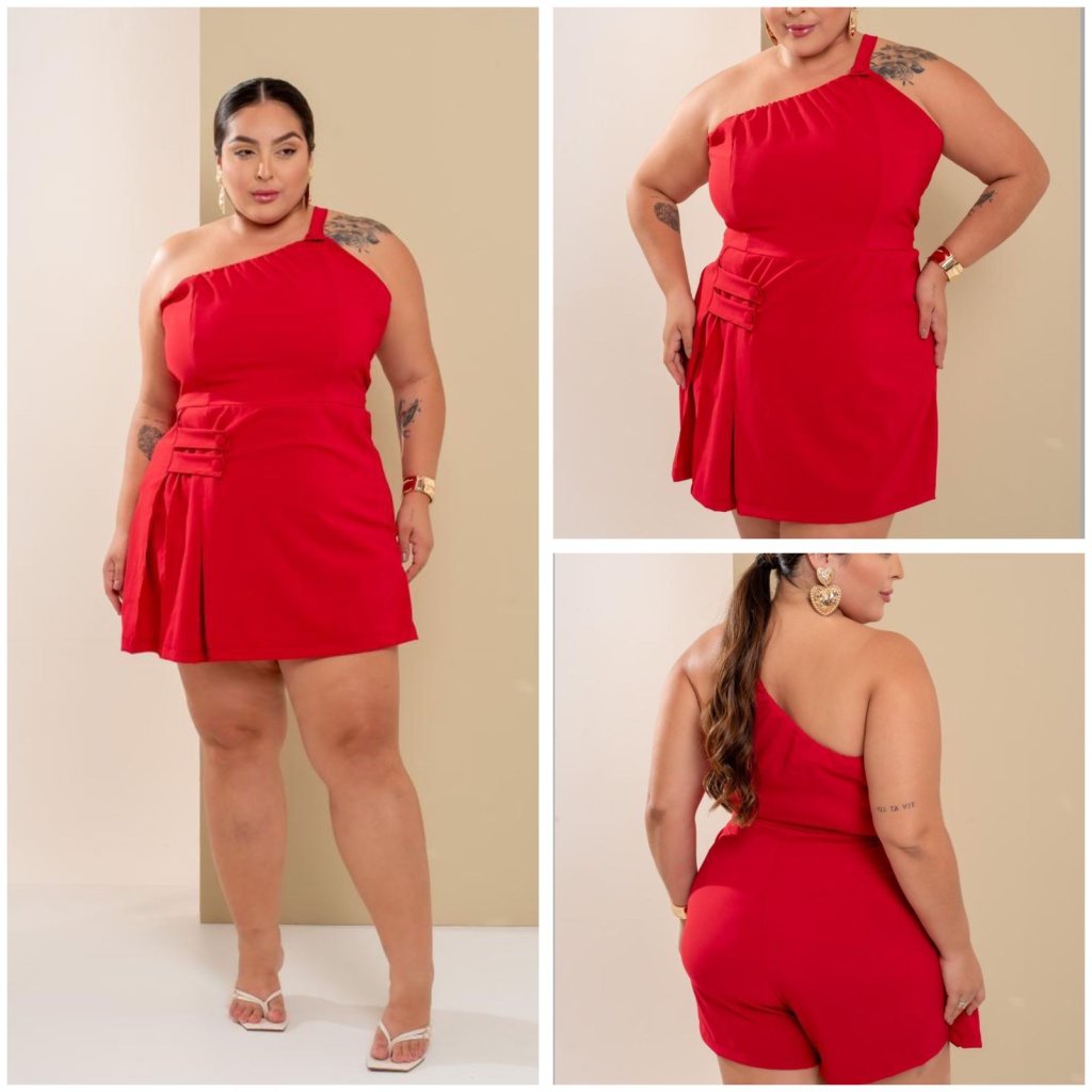  Macaquinho midsize short saia com preguinha e 1 alça. Ref: 1896