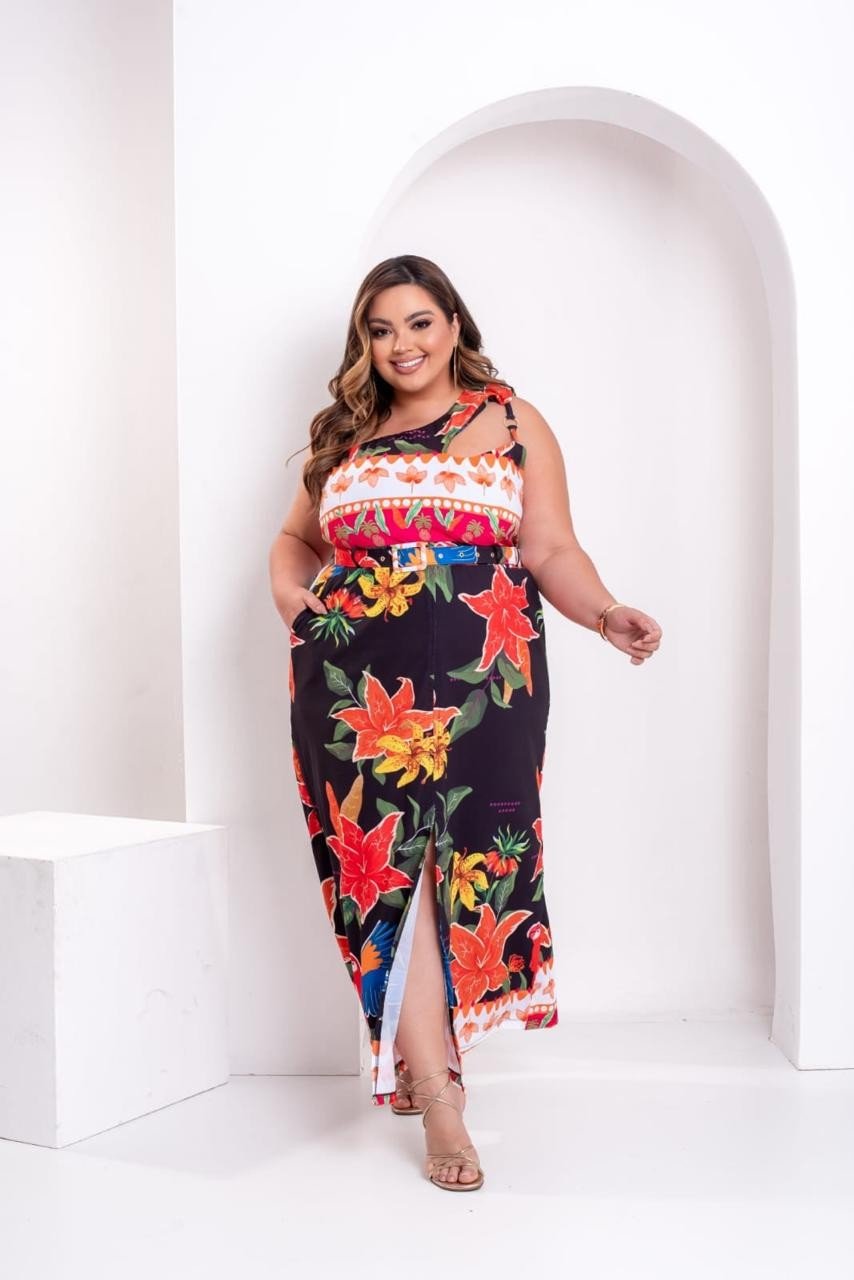 Vestido longo abertura no ombro ref 1781