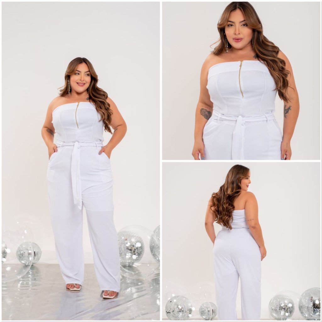 Macacão longo Midsize tomara que caia com zíper + Tule trabalhado. Ref: 1934